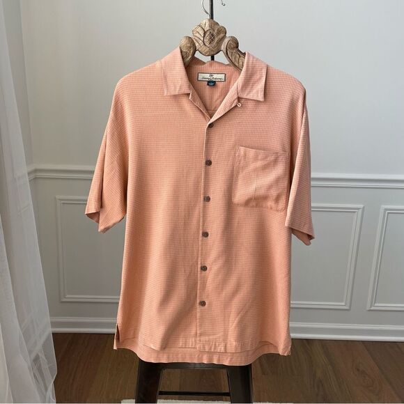 Tommy Bahama Terracotta Orange Silk Short Sleeve Button Up Shirt L - Picture 2 of 5